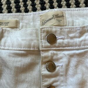 Exposed button-fly, high-waisted, wide leg jeans :: white :: size 14